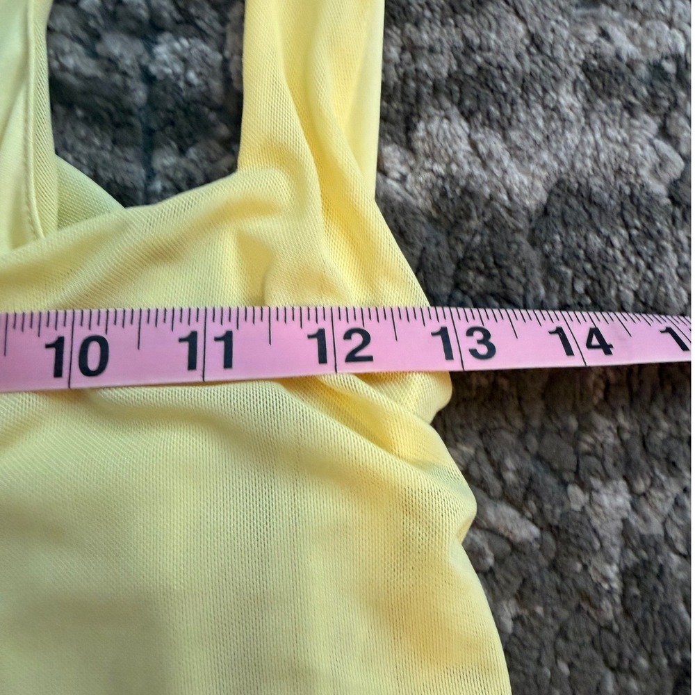AFRM Yellow Ruched Bodycon Mini Dress Square Neck Racerback Large - Picture 8 of 9